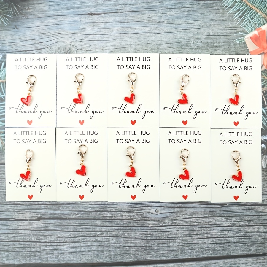 E-shop 9/10-teiliges Herz-Schlüsselanhänger-Set für Damen - Goldfarbener Legierungs-Charm mit rotem & weißem & Dankeszettel - Aufmerksames Geschenk für