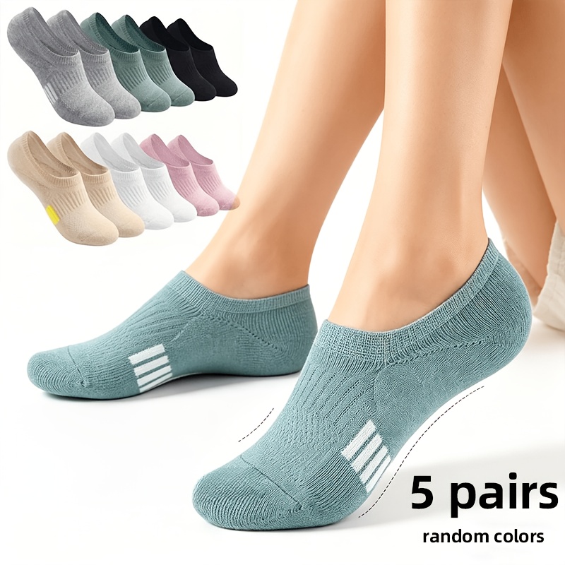 TEMU 5 Pairs Summer Women's Invisible No-show Socks With Breathable Design, Arch Support, Lightweight , Slip-resistant Cuff, Odor-resistant And