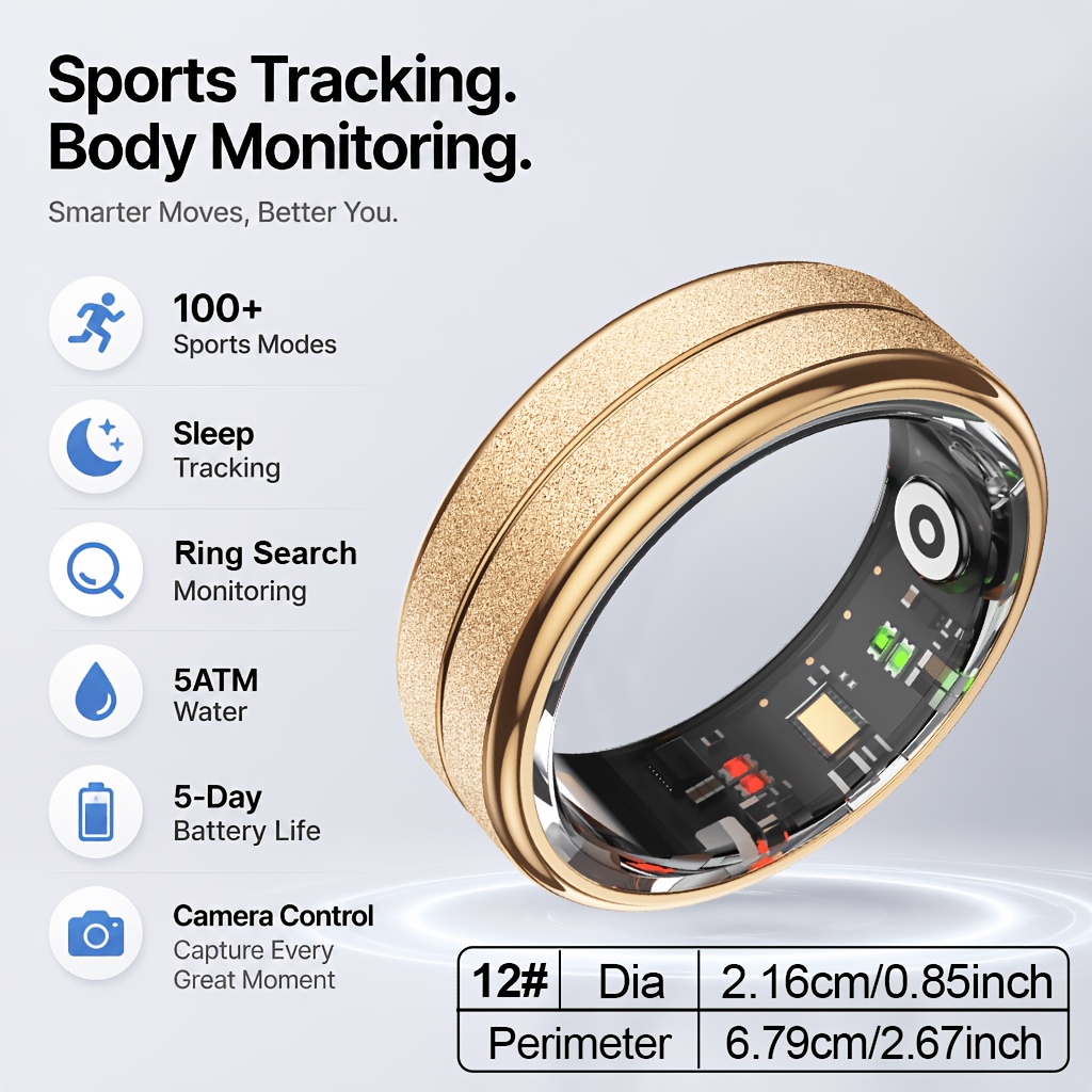 Gwenland Smart Ring - 5atm, Wireless , Fitness & Sleep Monitor, 15mah(size 8)/18mah(size 9, 10, 11, 12, 13) Battery Capacity, Wave Photo, Stainless Steel - Perfect Gift For Men And Women