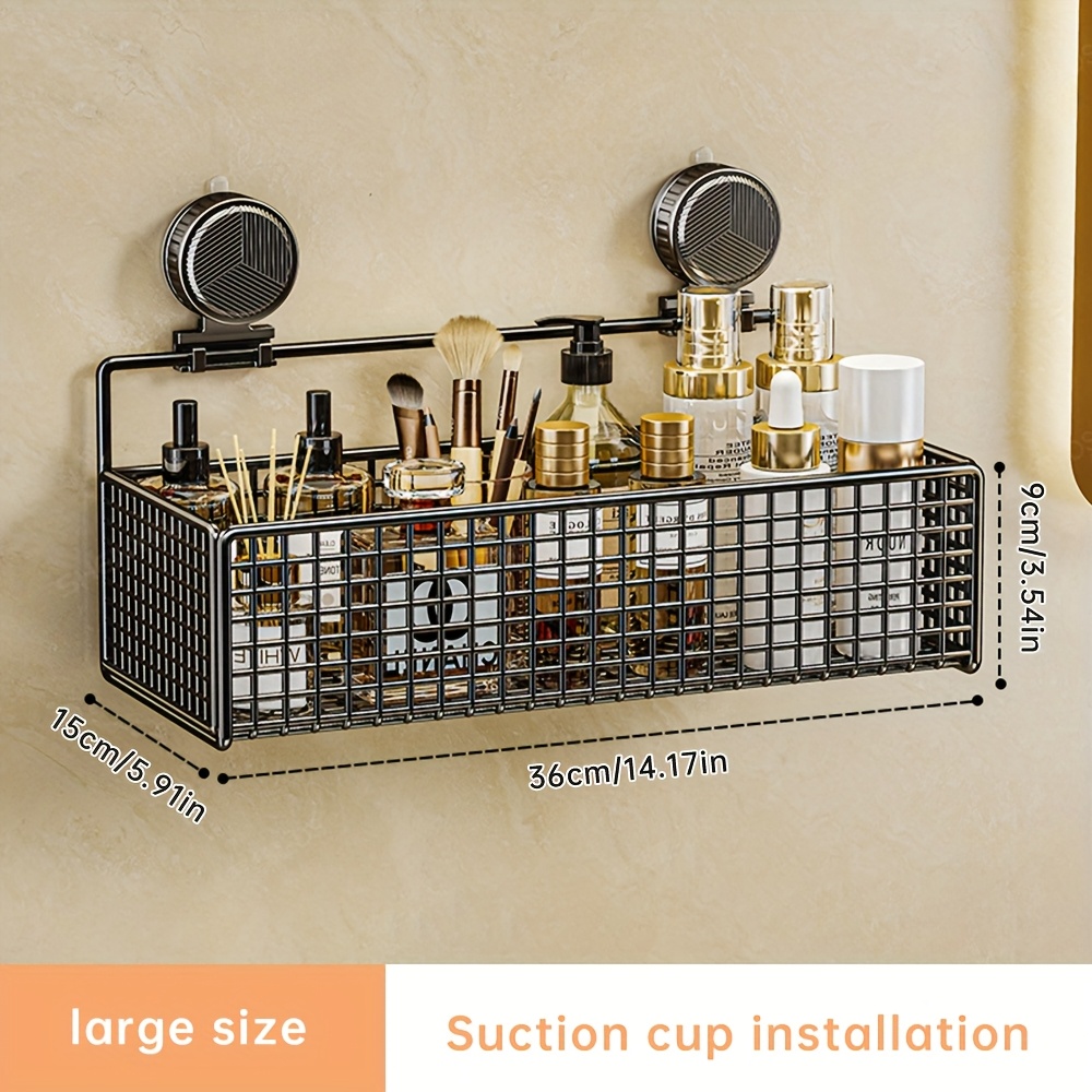 Image of 1pc Large Capacity Mesh Basket Shelf Hook, Suction Cup , No Drilling Wall-mounted Bathroom Rack, With Towel Bar Hook, Modern Decorative , Very Suitable For Home And Hotel, Bathroom Decor, Shelves