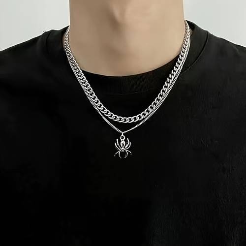double layer spider pendant necklace elegant gothic jewelry with intricate spider design iron alloy chain for casual attire or special occasions
