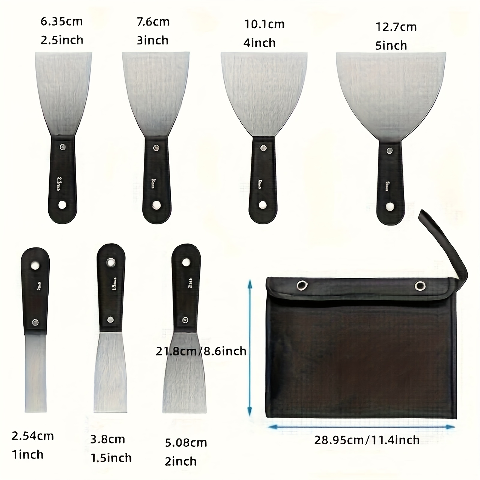TEMU Ensemble de 7 couteaux à mastic en acier inoxydable - Outils de grattoir professionnels pour cloisons sèches et peinture