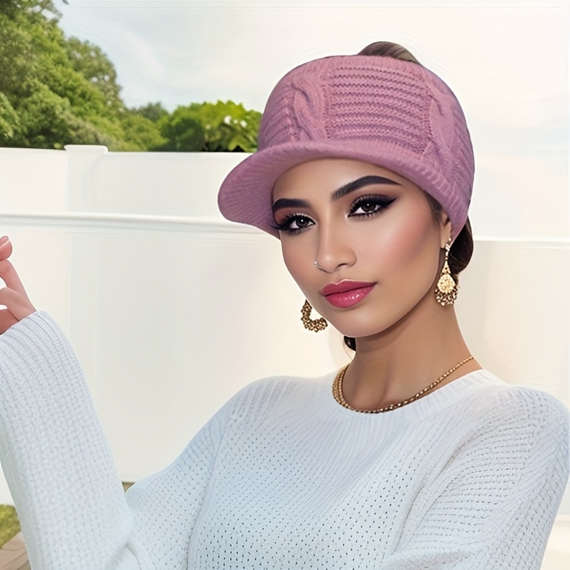 womens acrylic knit baseball cap ponytail hole toggle - Temu 