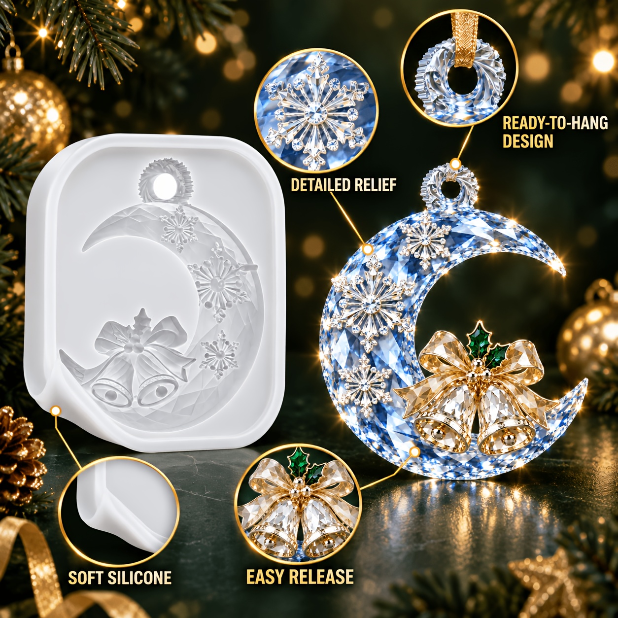 Crescent Moon & Snowflake Resin Mold for DIY Crafts