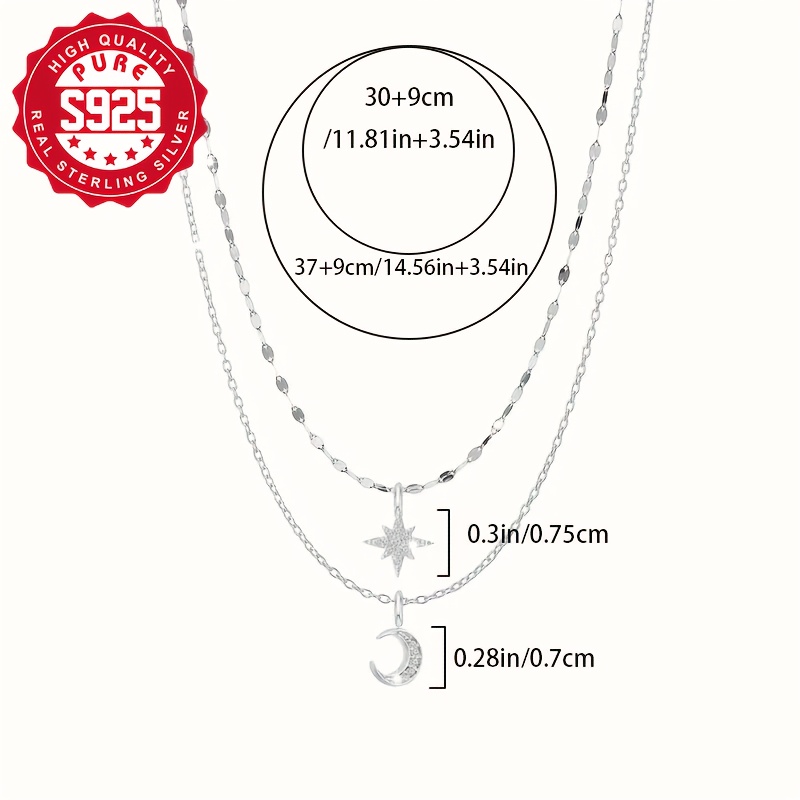S925 Silver Star And Moon Double Layer Necklace
