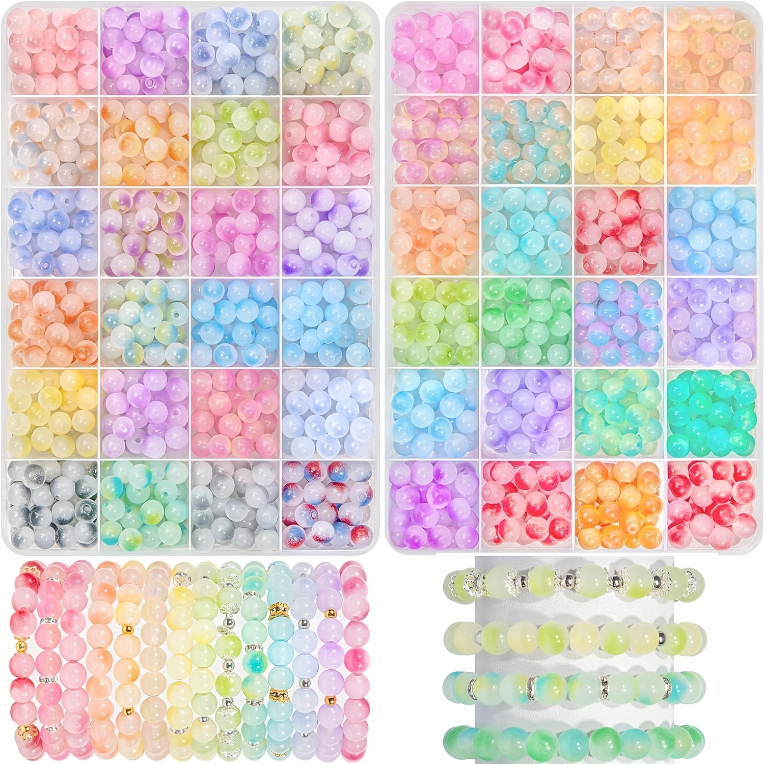 

200/480pcs Vibrant Glass Seed Beads Kit - 8mm Round Colorful Beads For Diy Jewelry & Friendship Bracelets Crafting