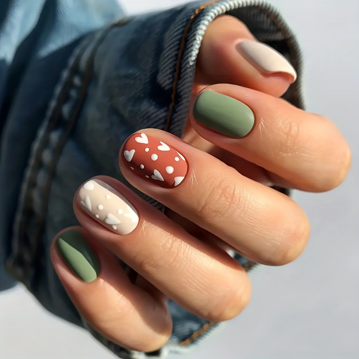 TEMU Ensemble complet de 24 faux ongles courts carrés, avec des pointes d'ongles solides de cœur rouge dépoli, comprenant 1 jelly auto-adhésif et 1