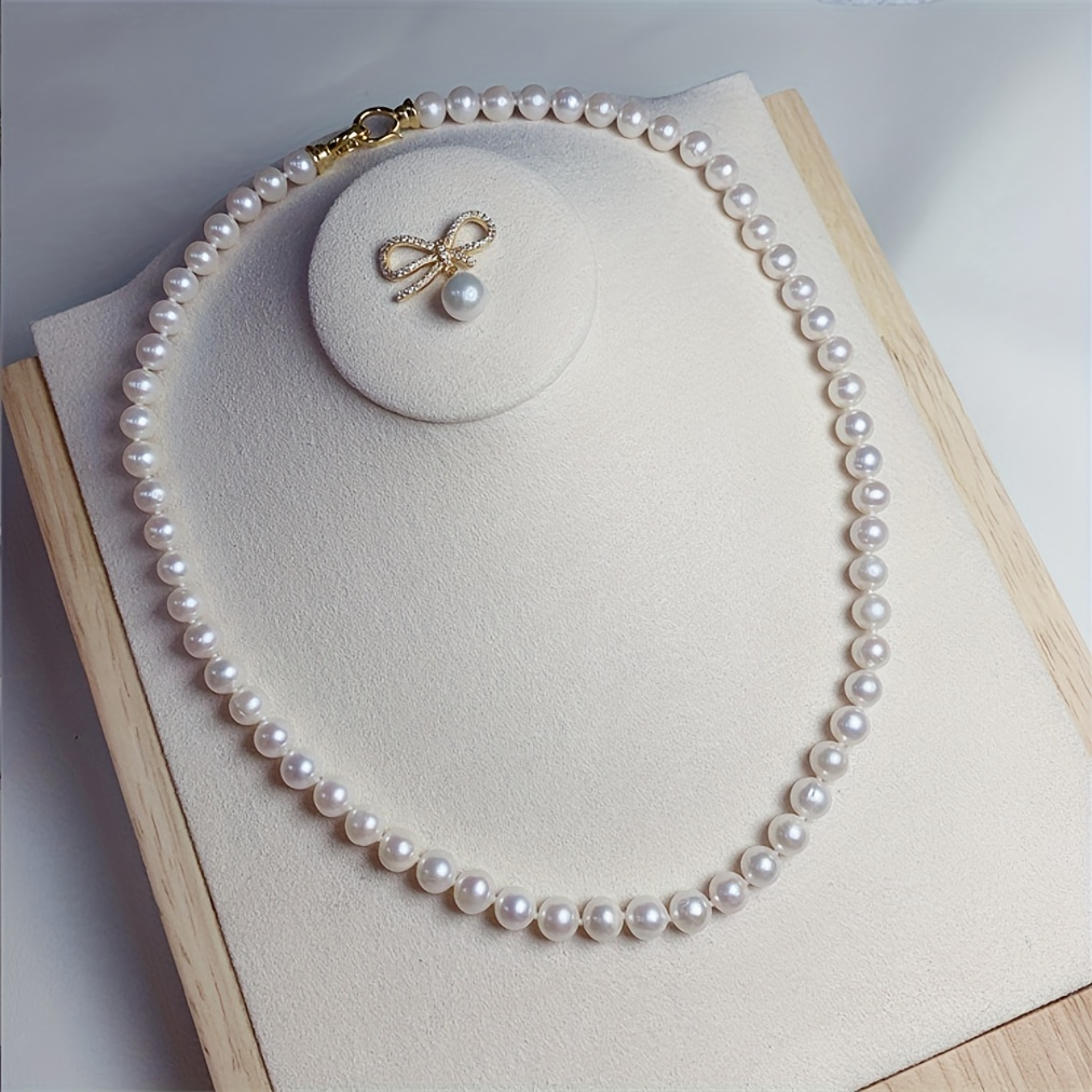 

Bowknot Pearl Necklace, 925 Silver 14k Plated Necklace, Gift Box, For Men And Women
