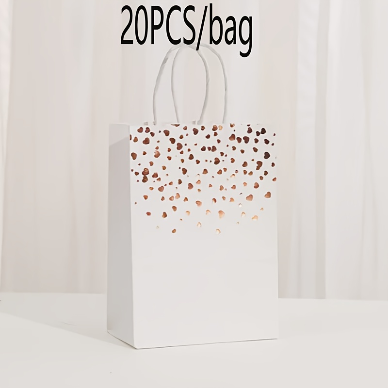 Image of 20pcs 21 X 15 X 8 Cm Heart Pattern Bronzing Paper Tote Bags With Handles Gift Bags For Valentine's Day Gift Bag For Valentine Wedding Birthday Occasions