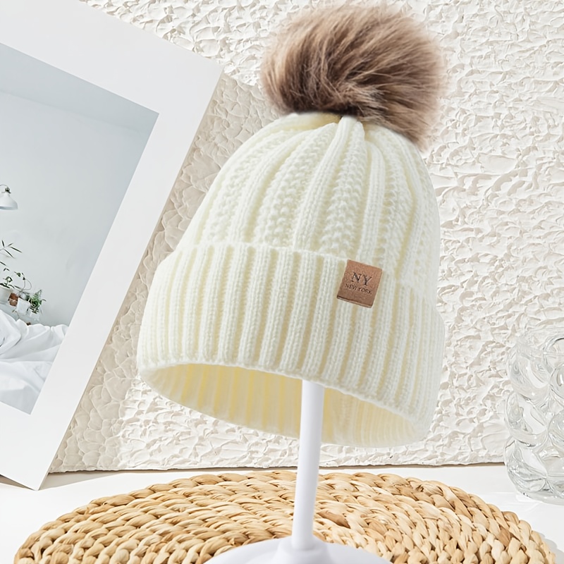TEMU Gorro de Mujer con Logotipo de NY, de , Relleno, Gorro de Mujer, Gorro de Invierno sin Cierre, Gorro y , Gran de Cabeza, Protección Antigélido
