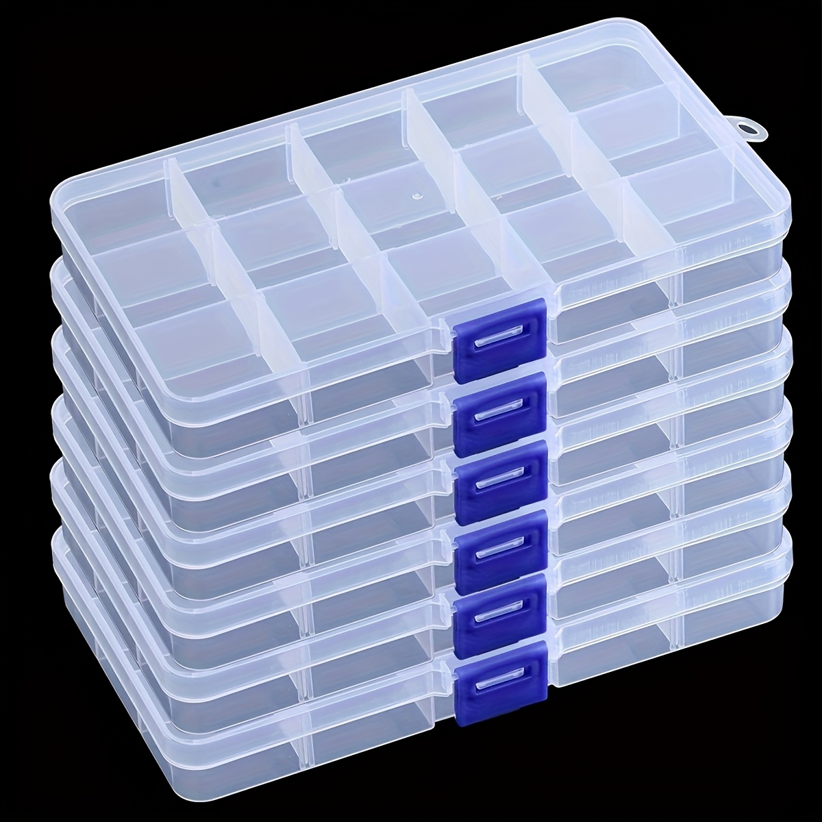 6 Transparent Storage Boxes With 15 Removable Grids, Suitable For Storing Beads, , And Small Crafts. Secure Snap Fasteners And Stackable Design For Flexible And Practical Sorting.