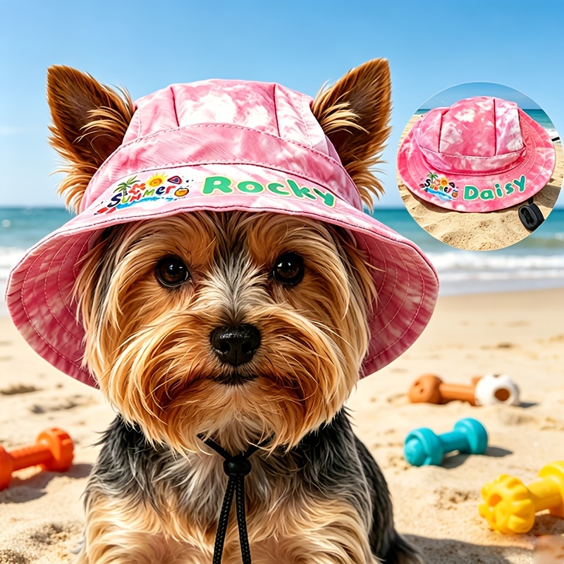 TEMU [5 Colors ] Pet Ear- Sun Hat, Customizable , , Adjustable Windstring, Breathable And Uv-resistant, Ear-piercing Hole Non-constricting, Suitable