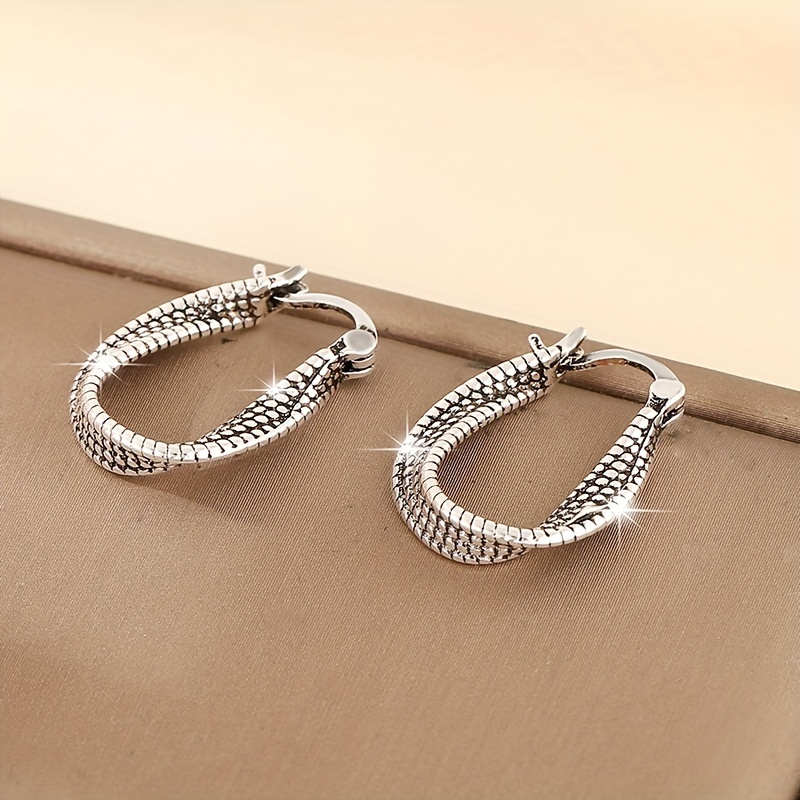 Copper Retro Geometric U shaped Twisted Surface Hoop Earrings