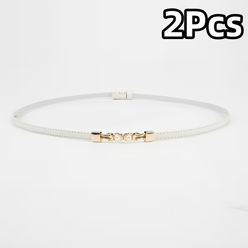 2pcs Women's Slim Waist Belt, Metal Double-Buckle Decorative