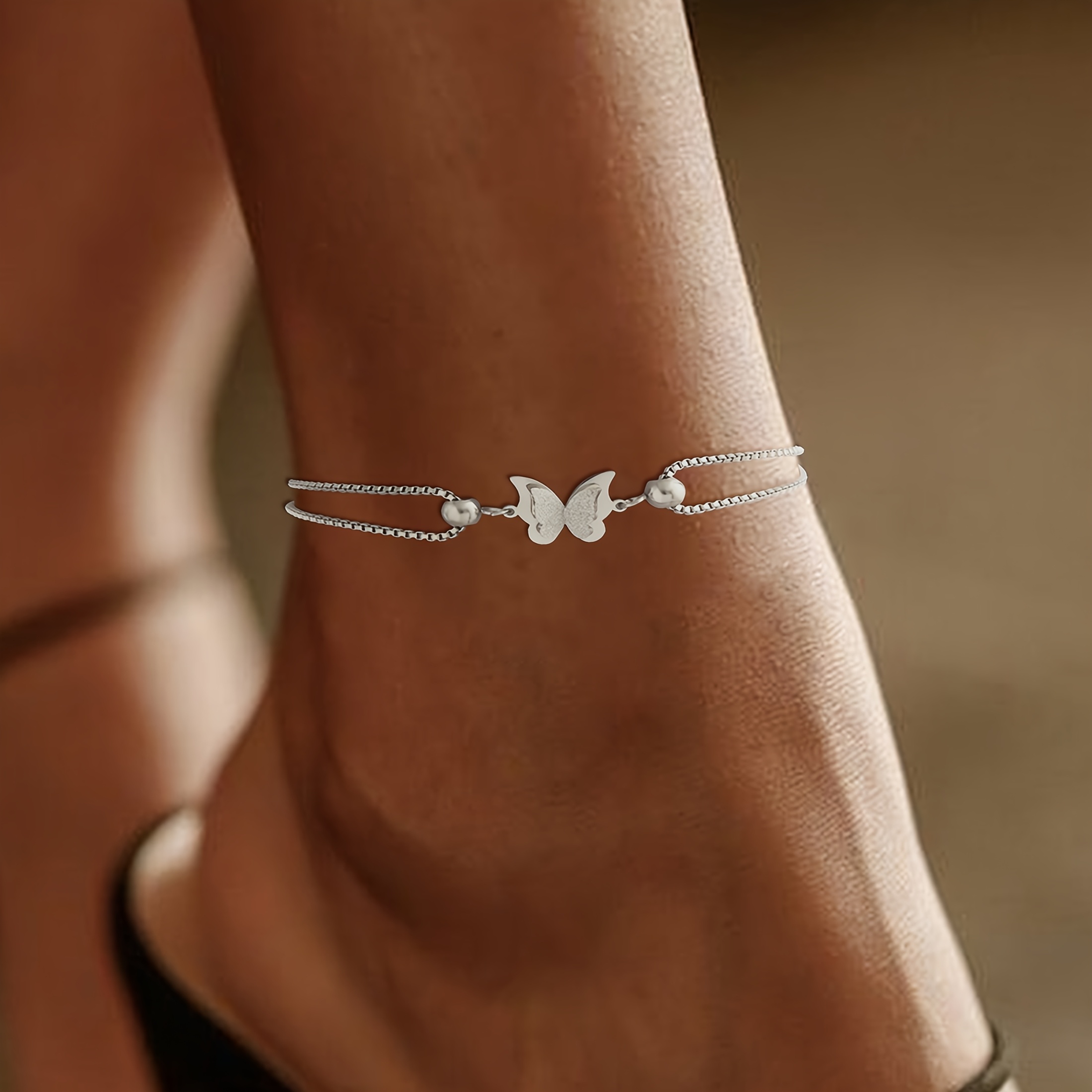 single pack womens fashion ankle chain with double layer   decoration classic stylish design in golden and silvery hypoallergenic stainless steel suitable for daily shopping or parties Product details 0