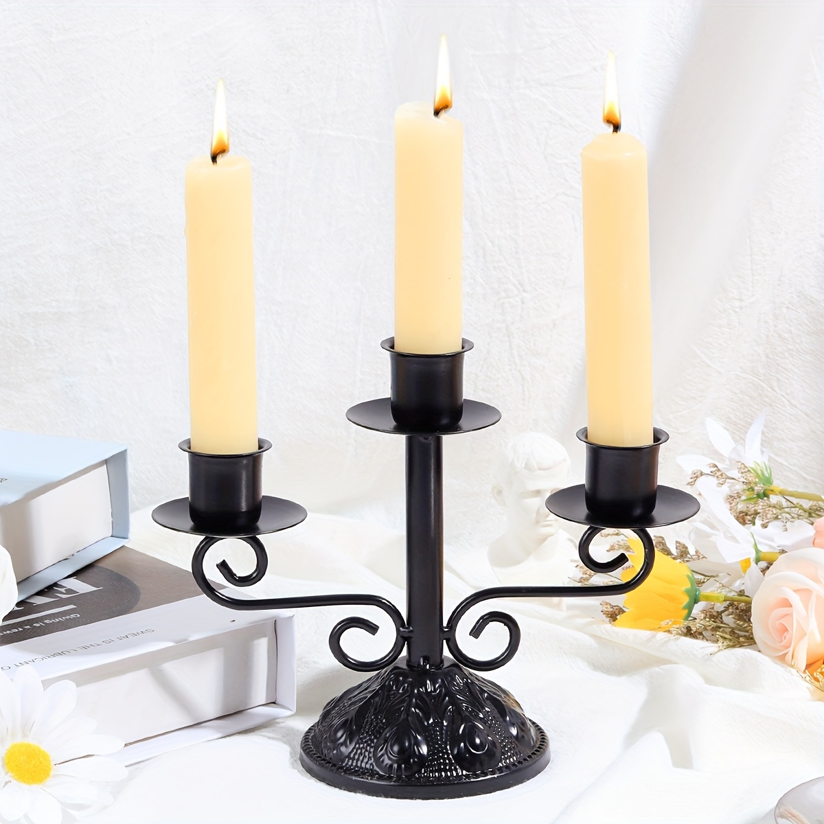 TEMU 1pc Metal Vintage Candlestick, European Modern Creative Wedding Party Candlelight, Dinner Home Desktop Decoration, Decorative Items Props