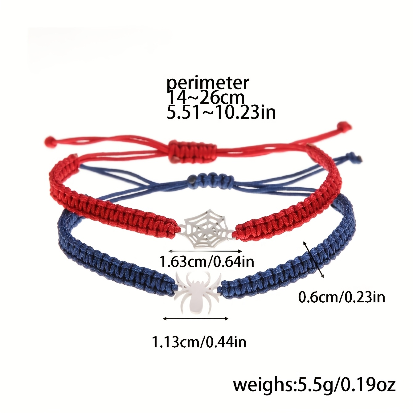 E-shop 2er-Set Spinnennetz passende Partner-Armbänder für Damen Herren, handgefertigter geflochtener Seil-Anhänger, Goth Y2K Ästhetik Distanz-Schmuck,