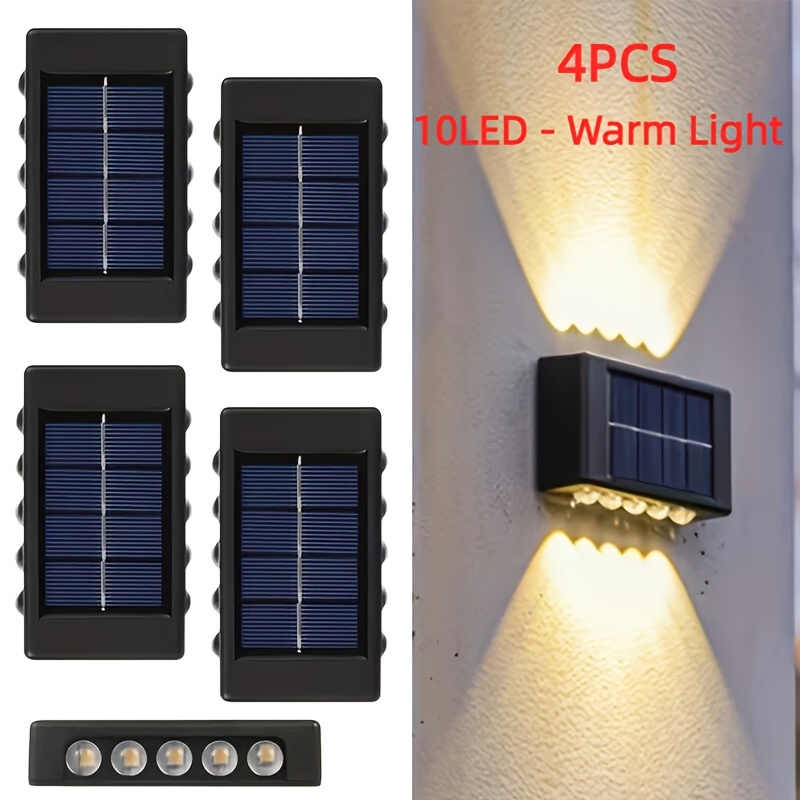 Image of 4pcs - 10led Solar Exterior Wall Light - Ip44, Outdoor Garden Fence Decorative Light For Landscaping, Pathway, Walkway Ambient Lighting – Your Courtyard, Garage, Balcony, Garden, Path