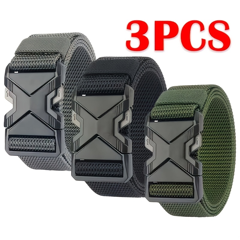 TEMU Ensemble de 3 ceintures tactiques extensibles en nylon pour hommes, boucle en X, boucle à dégagement rapide, ceinture ajustable, ceinture de