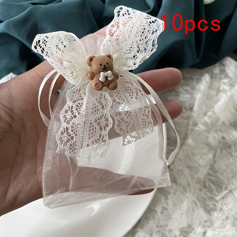 E-shop Geschenkset für Sie/Ihn, 10 weiße Spitzen-Kordelzugbeutel für Partygeschenke und Verpackung