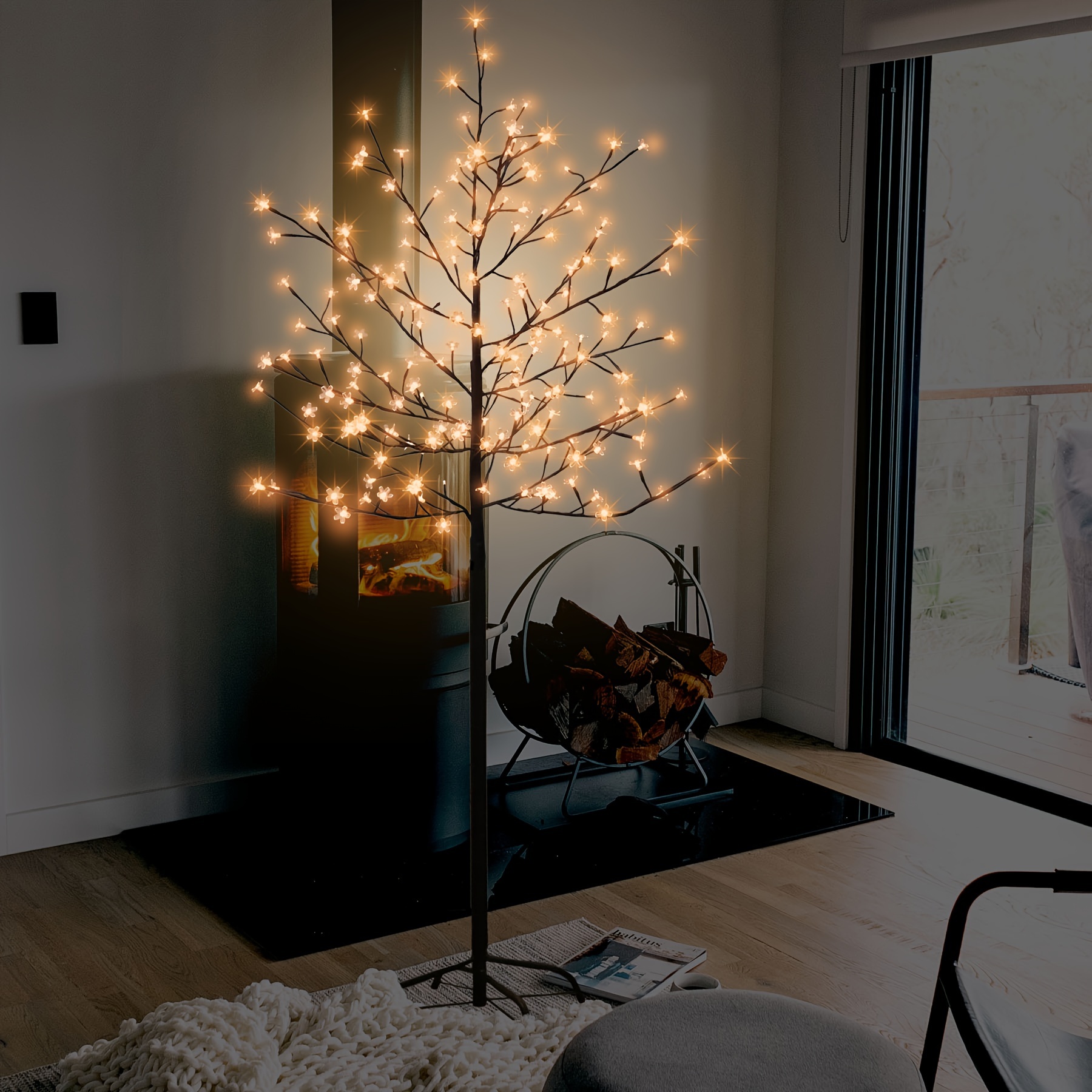 

Led Usb Lighted Cherry Tree, 6ft Light Up Indoor With 200 Detachable With 8 Lighting Holiday Decorations Christmas (warm White)