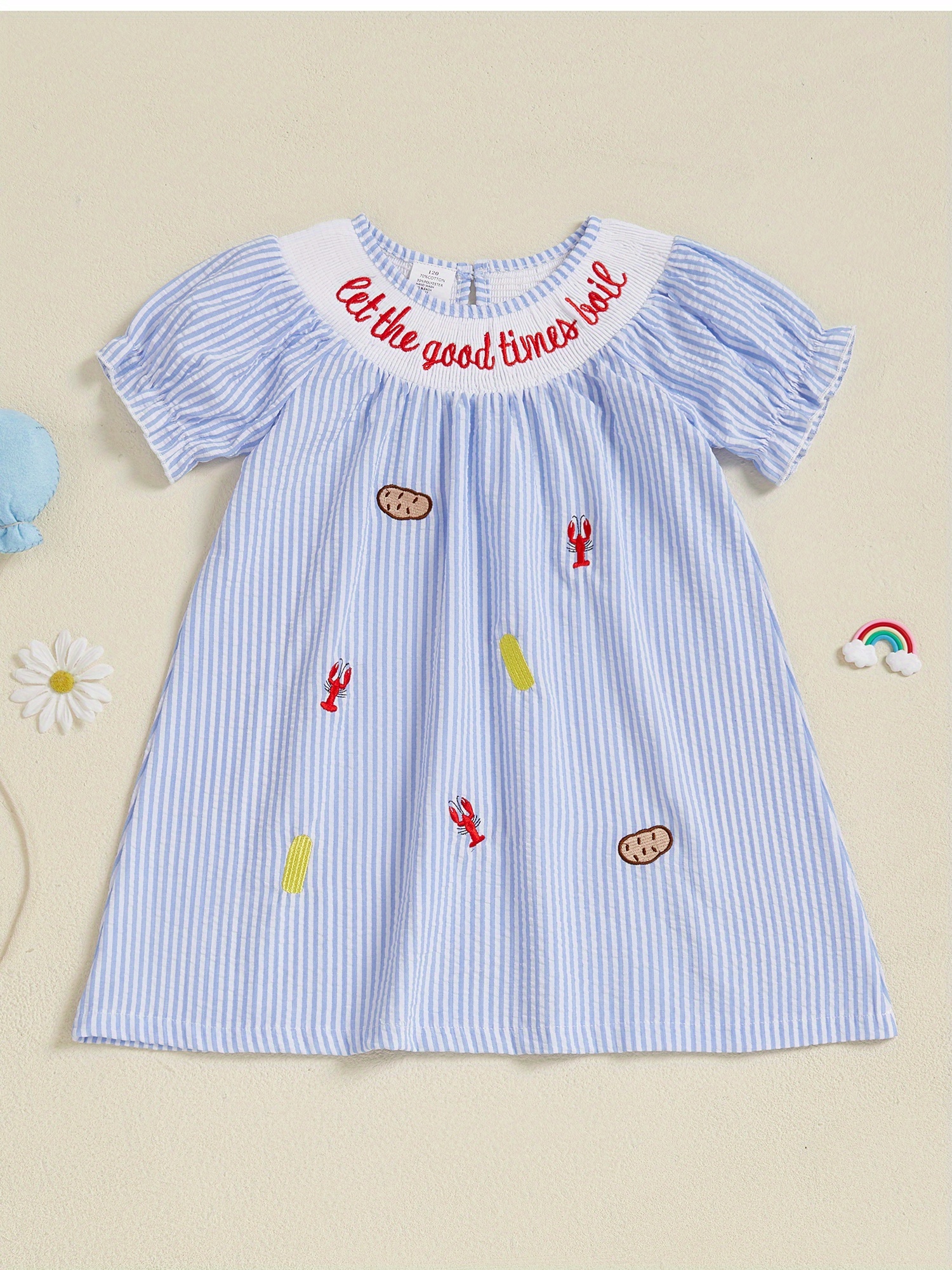 kids infant girls summer dress lobster crawfish embroidery - Temu