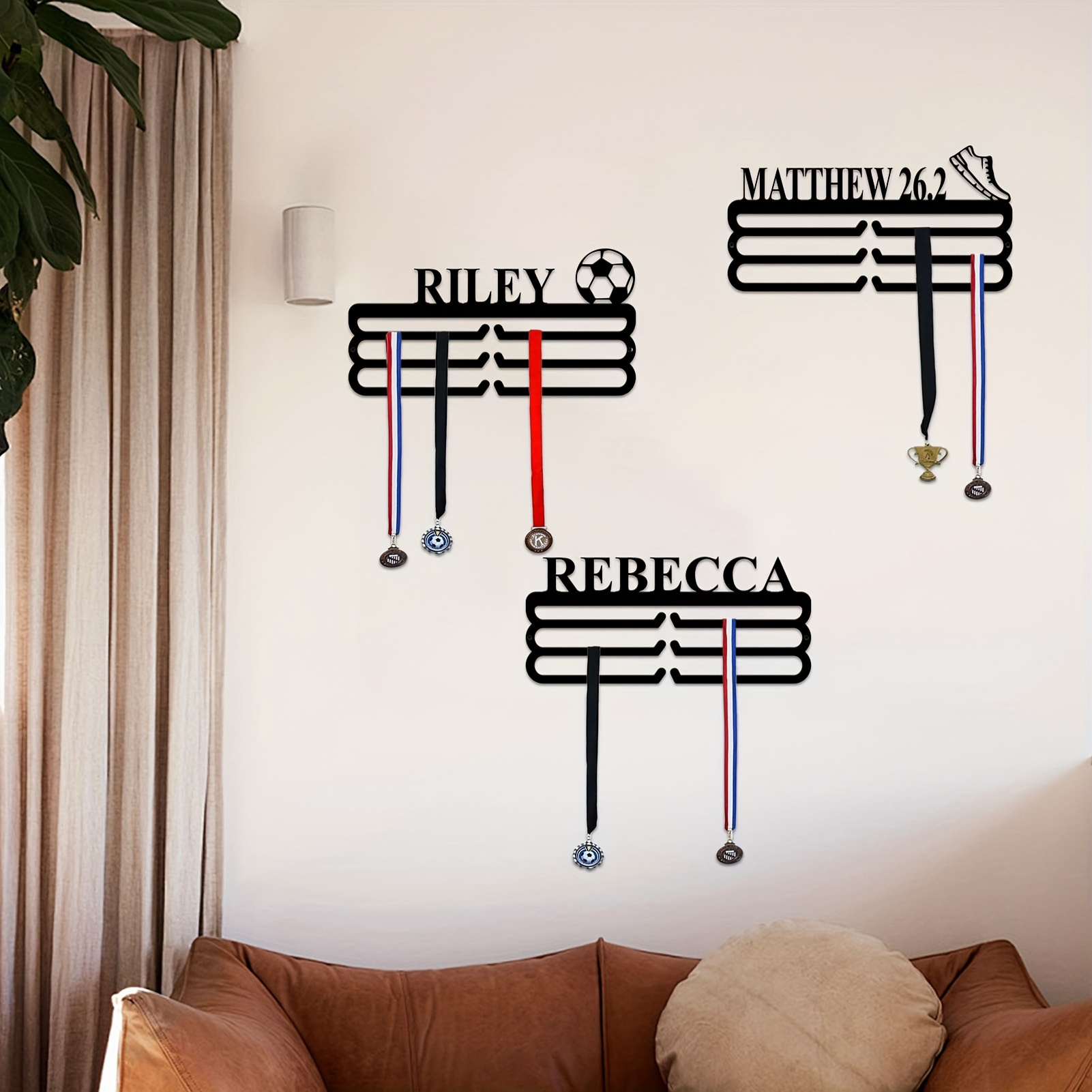 

Customizable Sports Medal Display Rack - Personalized , Modern Style, Durable Metal Wall Sculpture, Ideal For Soccer And , Elegant Home Decor - Single Piece