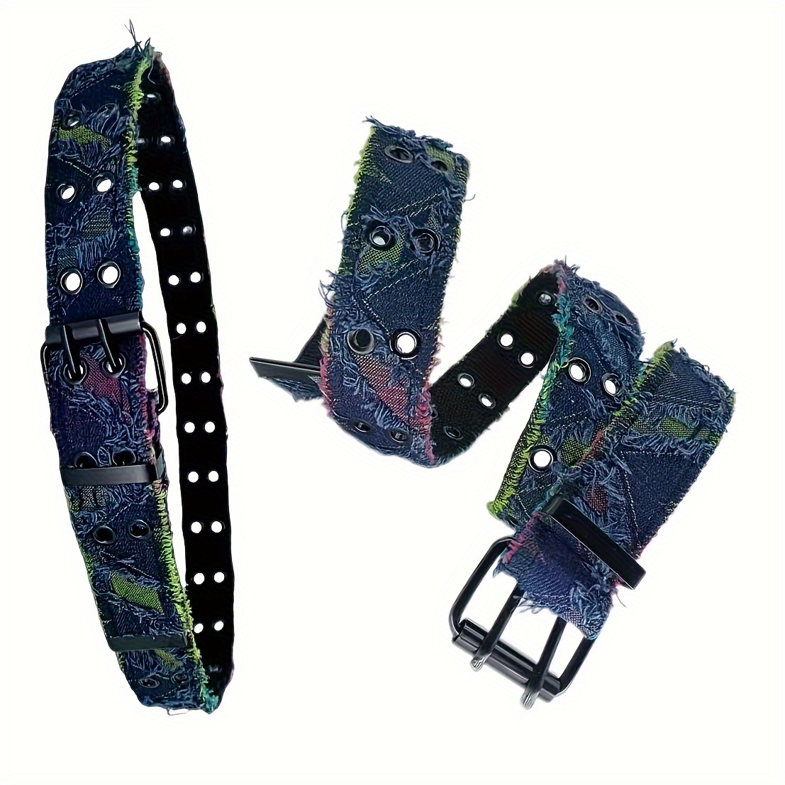 Punk Style Washed Denim Belt with Square Buckle