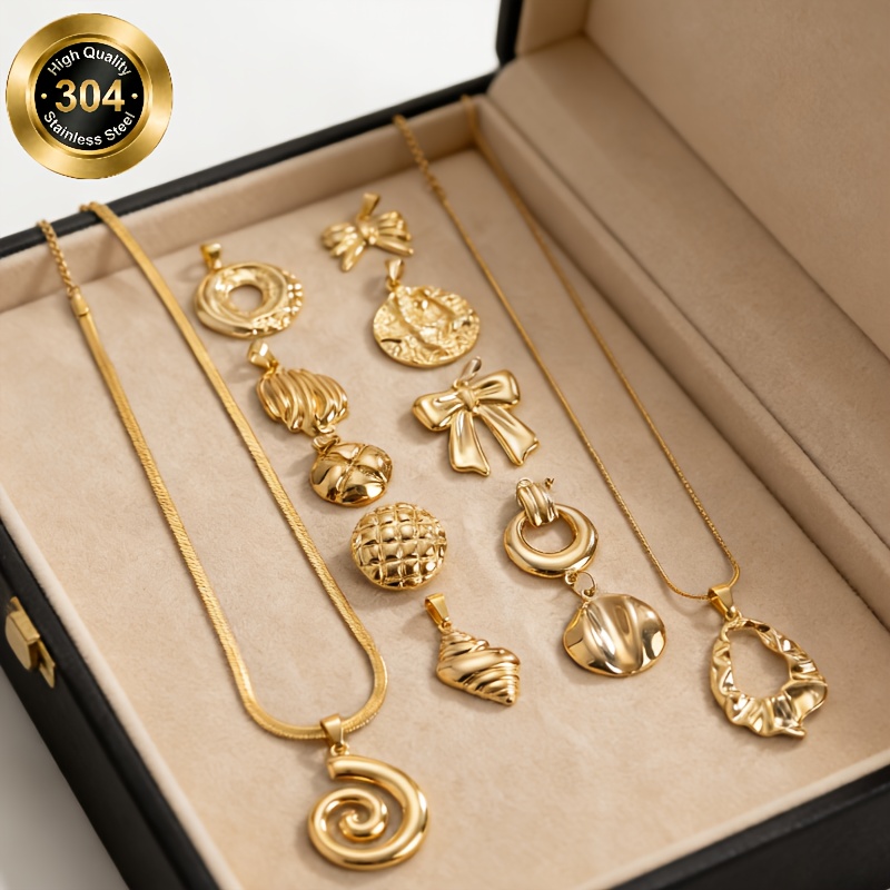 14pc Golden Glossy Geometric Pendant Necklace Set