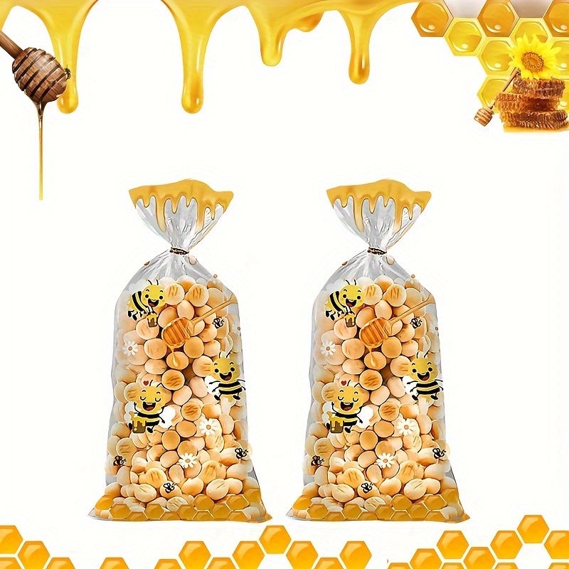 

50 Pack Bee Candy Bags With Drawstring, Disposable Plastic Animal Party Favor Bags For Gifts, Cute Honeybee Design Pouches For Students