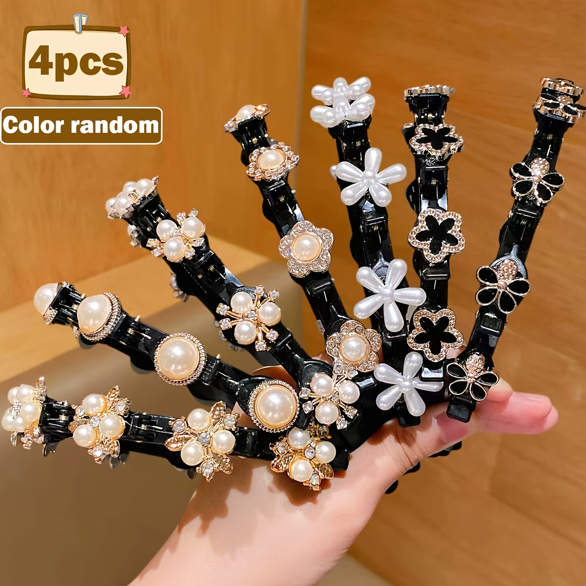 TEMU Random 4pcs Gentle Style Side Braided Headbands, With Lightweight Black Clips That Don't Press On The Scalp When Worn. Perfect For Securing
