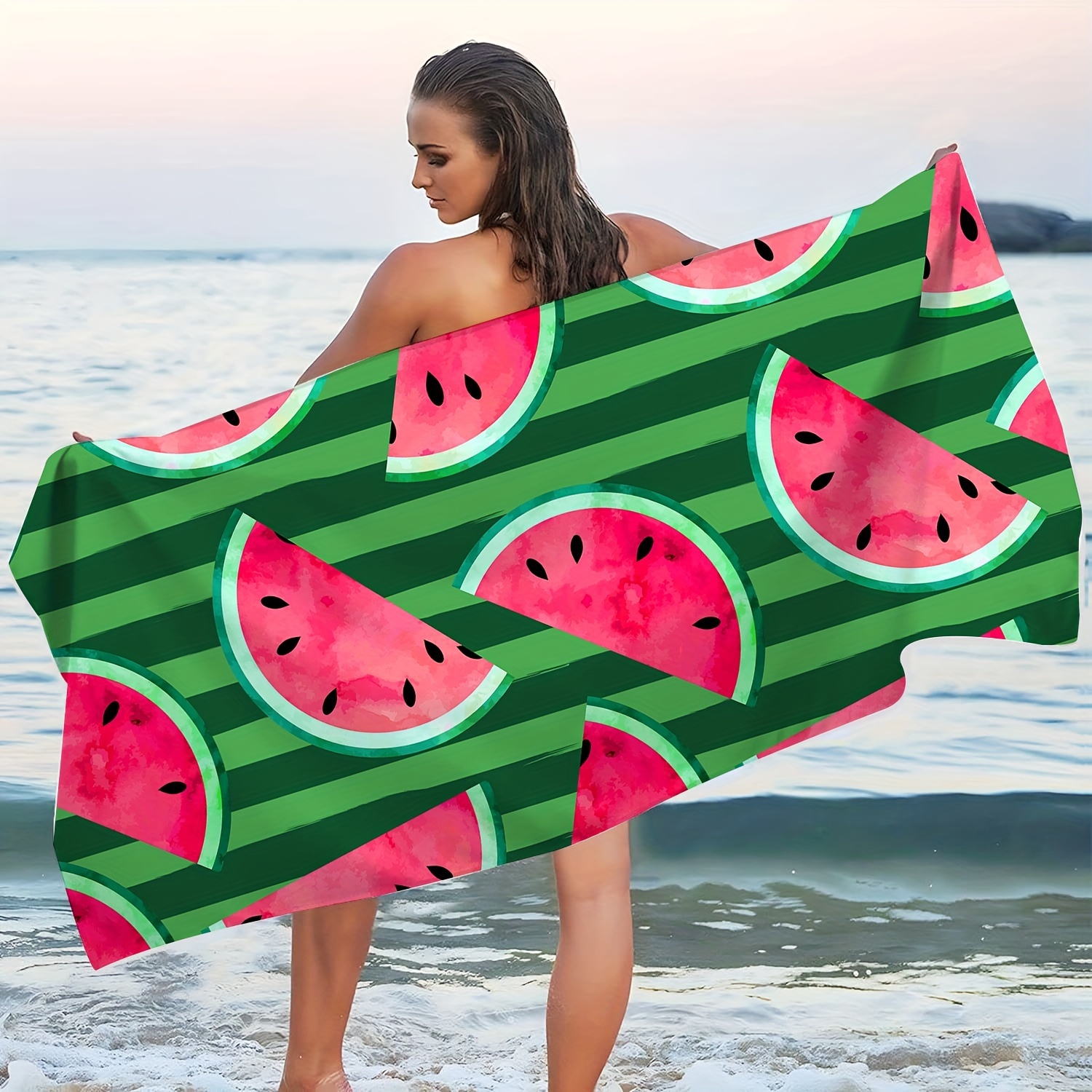 

1pc Watermelon Pattern Beach Towel, Absorbent Beach Towel, Lightweight Beach Blanket, Perfect For Beach, Pool, Camping & Travel, Beach Essentials