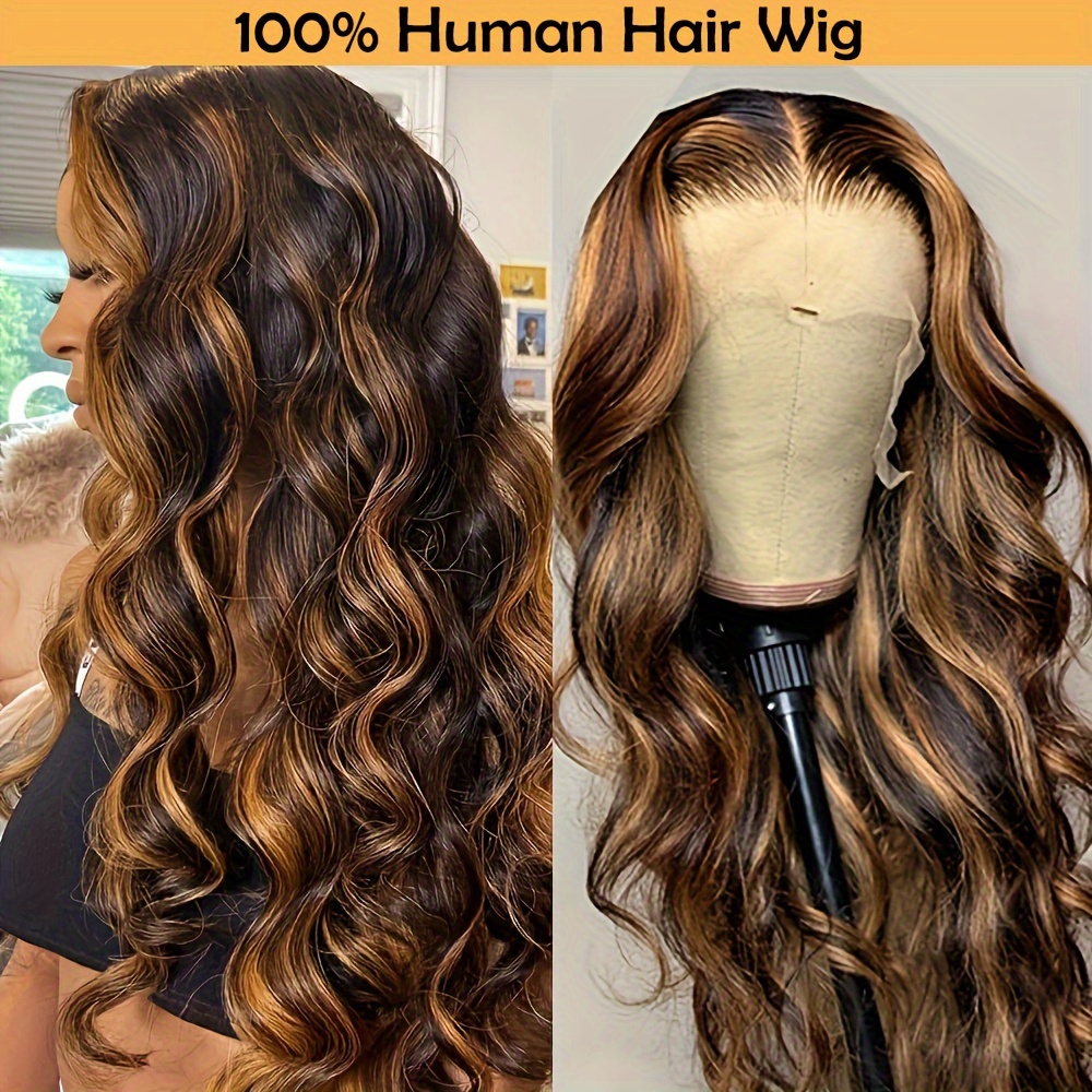 Highlight Body Wave Wig 13x4 Lace Front Human Hair Wig P4 27 Colored Ombre 13X4 Lace Frontal Wigs For Women Pre Plucked With Baby Hair 180 Density