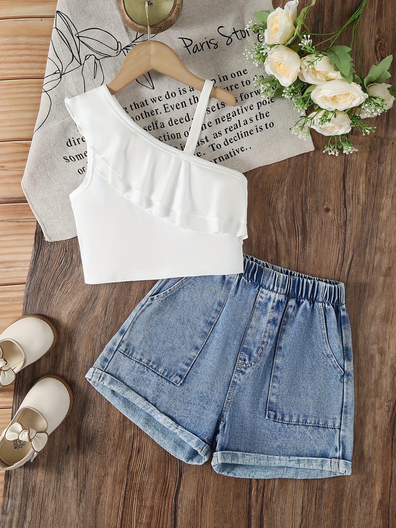 Mezclilla Conjunto Jeans Para NiÃ±as Pantalones Cortos Ropa De