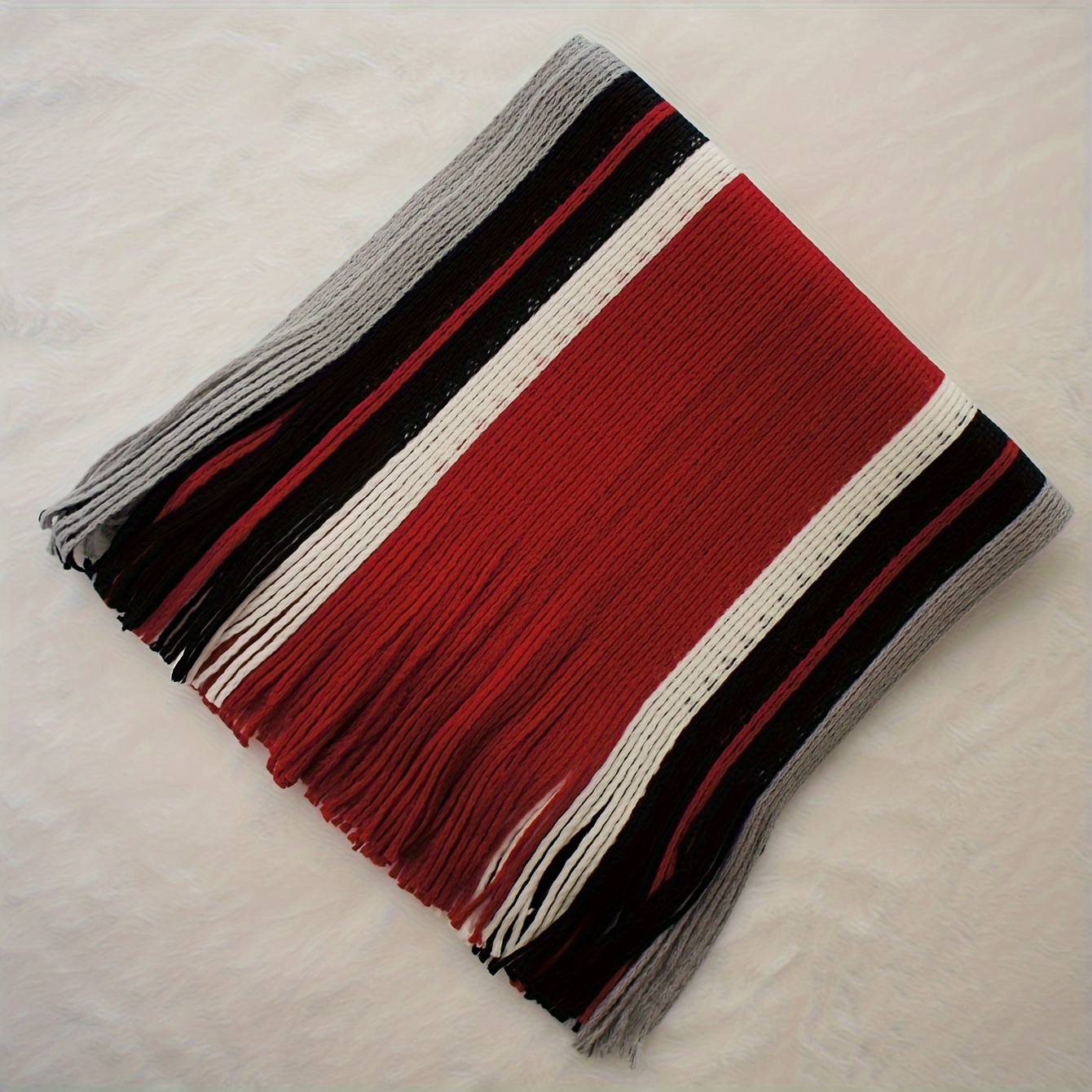 1pc Men'S Casual Style Striped Color Block Warm Acrylic Scarf with Tassel Detail - Knitted Fashion Accessory for Outdoor Trend details 23