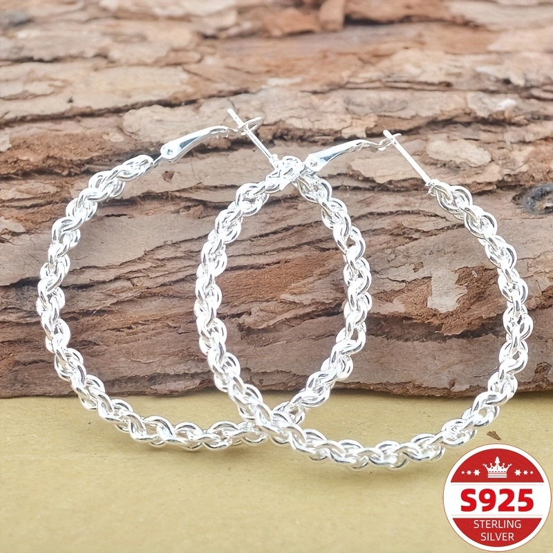 TEMU 925 Sterling Silvery [perfect Gift] Twisted Circle Earrings | 1pc | For A Woman's Birthday/christmas/new Year/valentine's Day