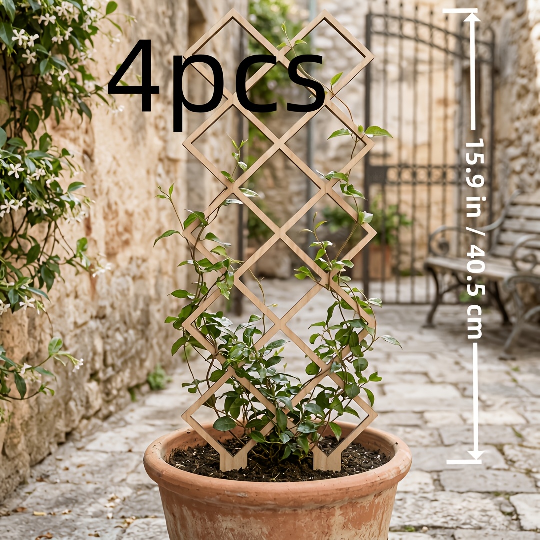 TEMU 4-pack 16-inch Tall Sturdy Plant Climbing Frames With Square Hollow Pattern, Vertical Support For Potted Vines And Flowers, Space-saving Indoor