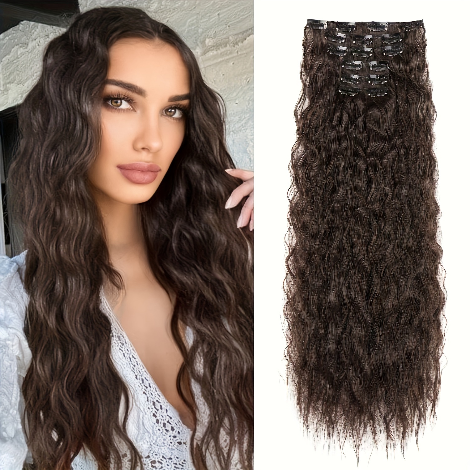 24 inch mermaid wave curly hair extensions Amazon.com : FLUFYMOOZ Clip In Hair Extensions,6PCS Hair  main image 3