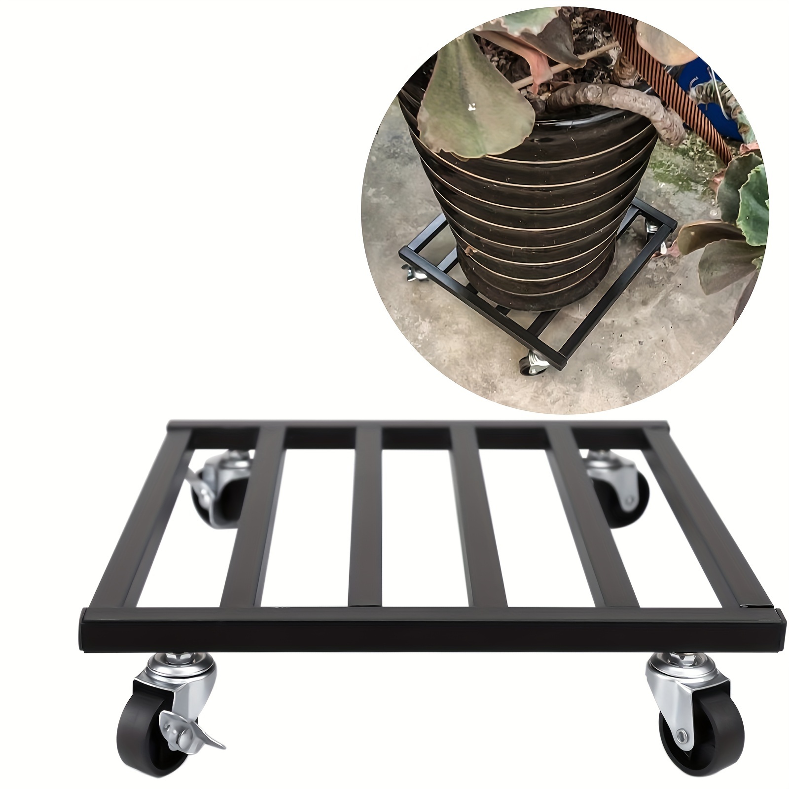 

Heavy Duty Metal Plant Caddy With Lockable Wheels - 10"/12" Square Black Plant Stand Dolly For Indoor & Outdoor Use, Holds Up To 150 Lbs Pots, Ideal For Garden Tools & Lawn Care - 1pc