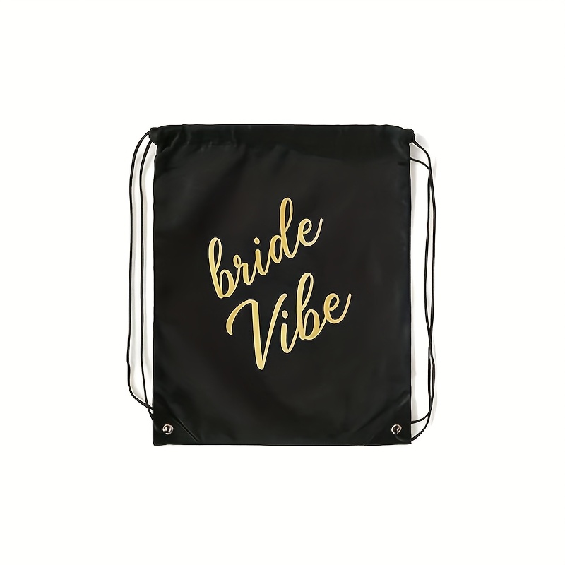 1pc Bride Vibe Drawstring Backpack, Black And White Polyester Portable Printed Bag, Wedding Favor Gift For Bridesmaids, Bridal Shower Party Supplies, Bridesmaid Gifts