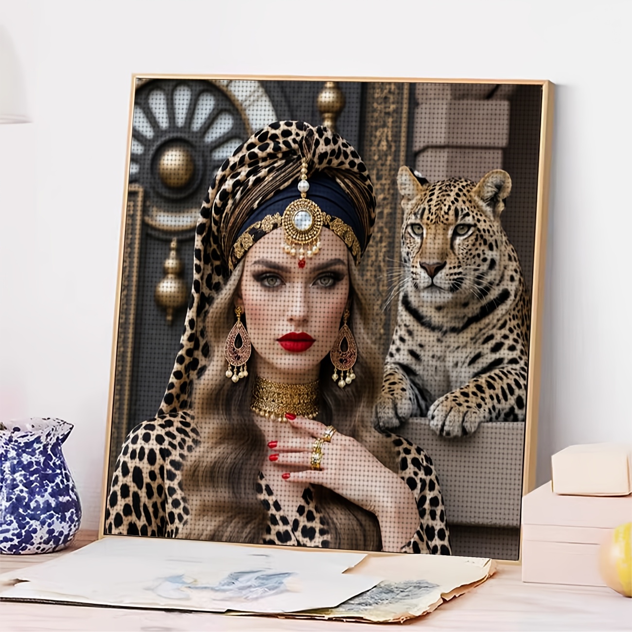 DIY Cross-Stitch Printed Kit, Unframed, "Leopard Print with Leopard" Pattern