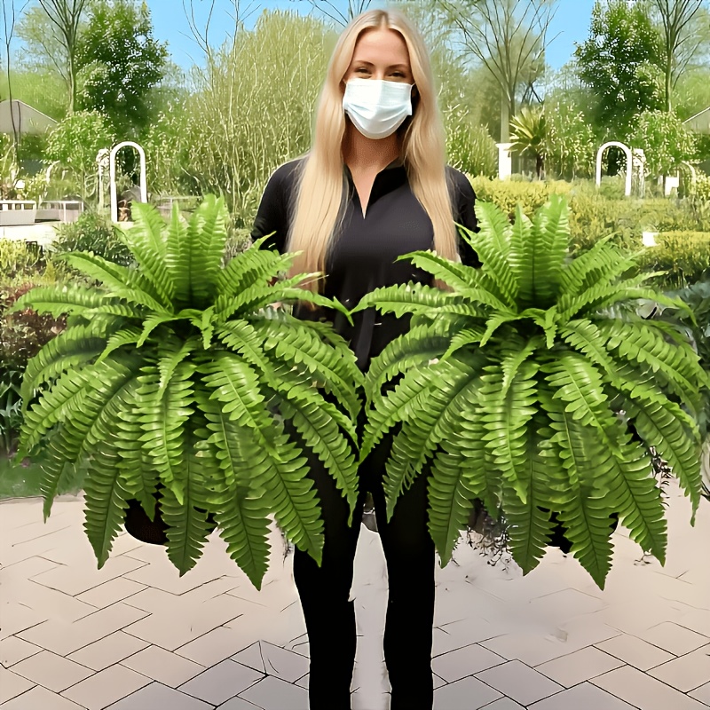 item picture set of 2 large boston fern artificial plants 34 inch realistic faux greenery suitable for outdoor decor home office garden porch barn decor wedding anniversary celebrations seasonal displays indoor outdoor use dense and realistic green leaves