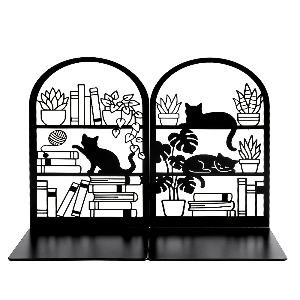 TEMU Fermabiblioteche carini a forma di gattino, creativi gattini con pianta in vaso, fermabiblioteche decorativi da scrivania per ufficio, regalo a