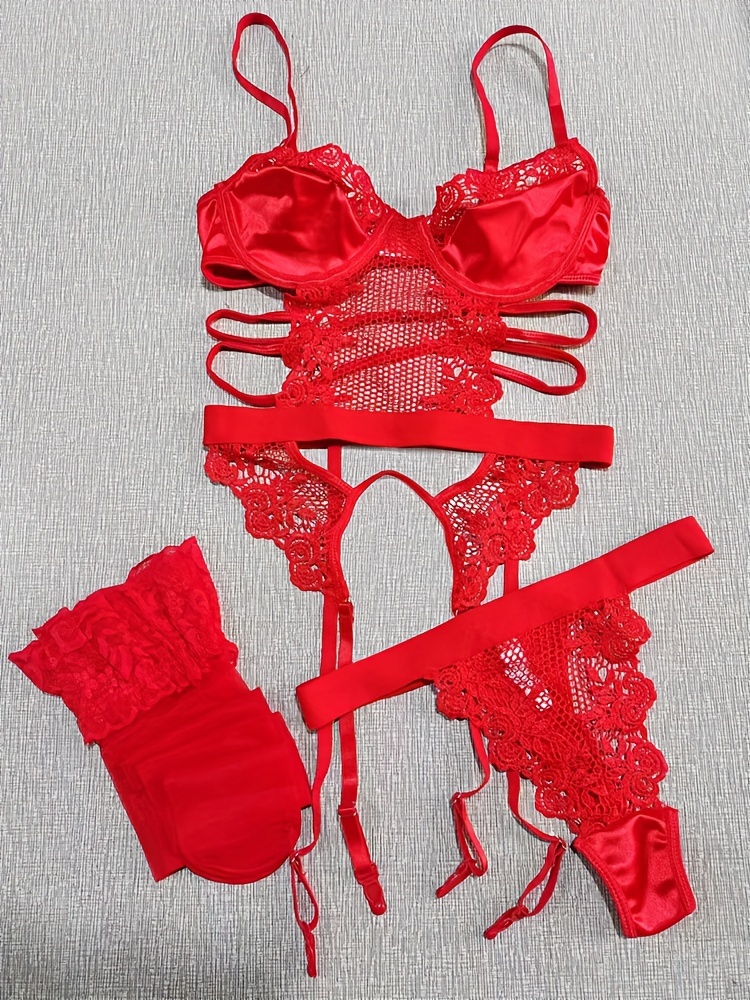 3PC WOMEN'S HOLLOW-OUT Lace Cupless Bra + Garter Belts + G-string Lingerie  Set $10.64 - PicClick
