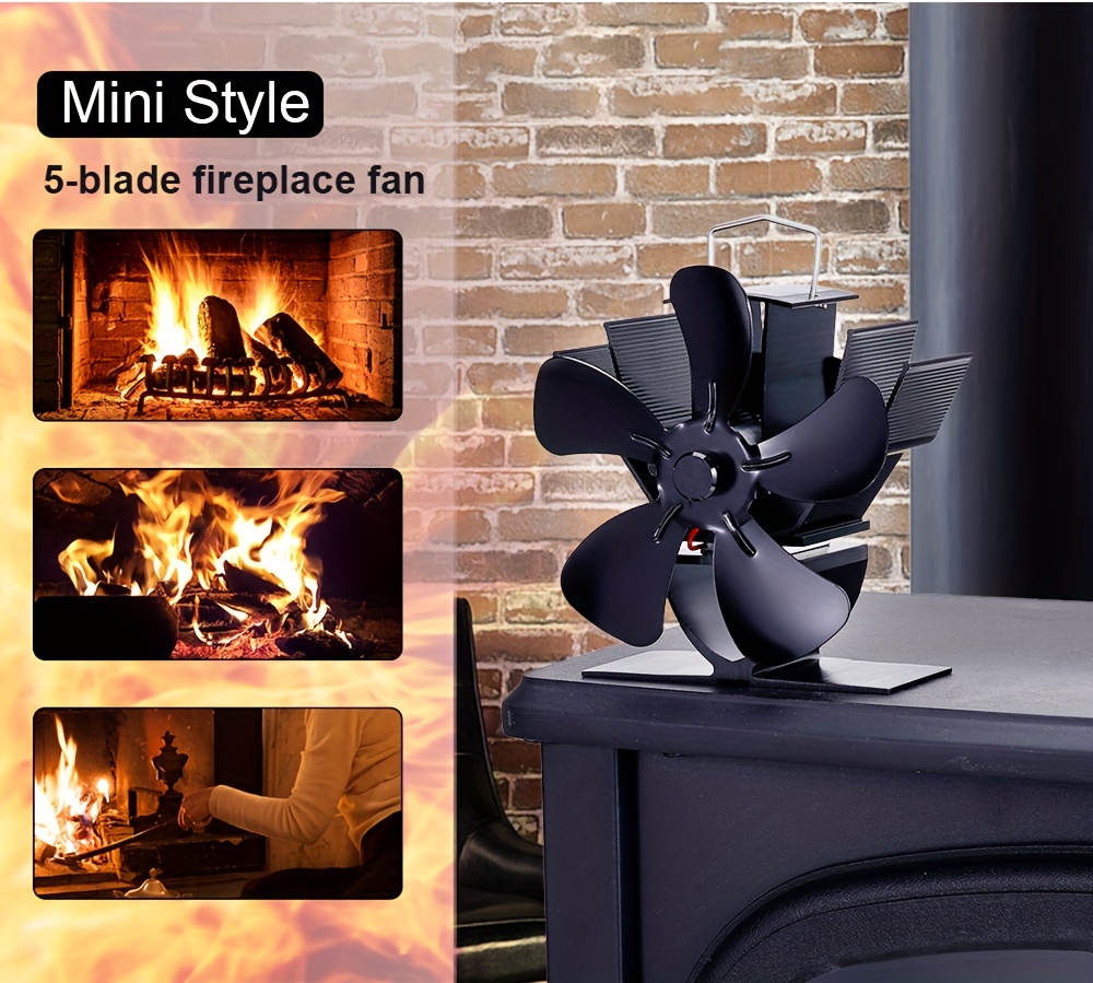 aluminum 5 blade heat powered stove fan for wood burning fireplaces silent operation exhaust fan with multiple components portable design no electricity needed details 1