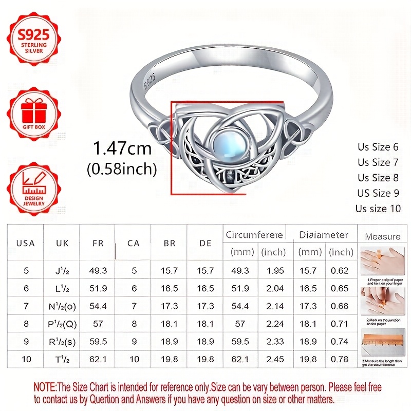 925 Silver Women's Ring Set with Moonstone Style Party Gift
