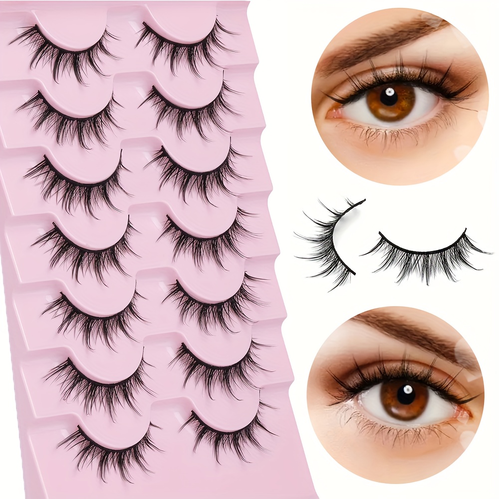 

7 Pairs Lashes - , & Fluffy 3d Volume False Eyelashes With Black Stems, Korean/ For Cosplay & Anime Looks, -free