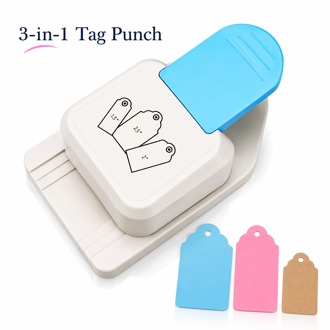 TEMU Poinçonneuse d'étiquettes cadeaux festonnées 3-en-1 avec poignée à à pression facile, crée des étiquettes décoratives en papier de 1,5, 2 et 2,5