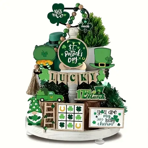 21pcs st patricks day table centerpieces shamrock gnome wooden sign decor irish themed home table tray decorations with farmhouse bedroom decor suitable for spring summer party easter decoration for home