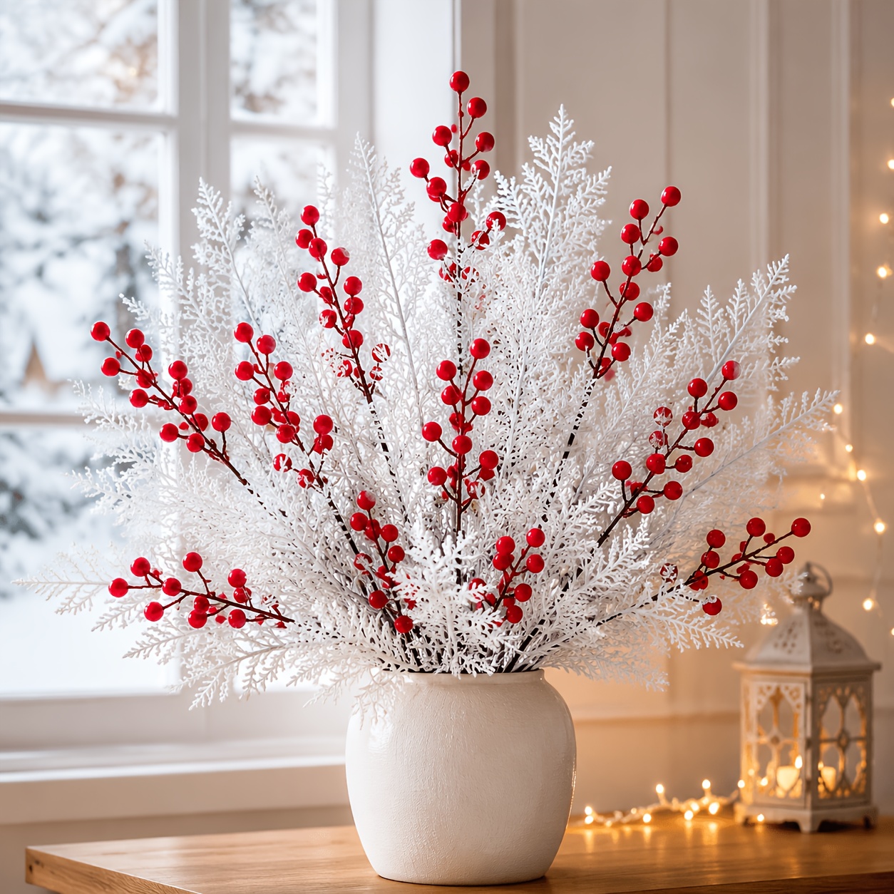 TEMU 30 pezzi di decorazioni natalizie in , e rosse, bouquet di piante invernali realistico, per centrotavola in vaso, decorazioni per , decorazioni
